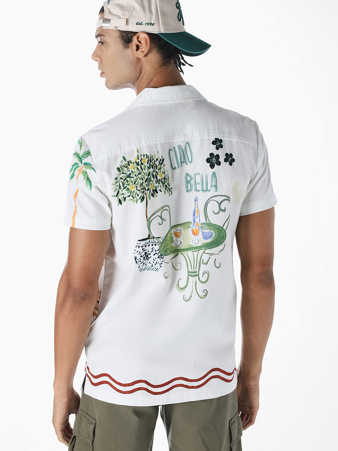 White Printed Comfort Fit Shirt - S