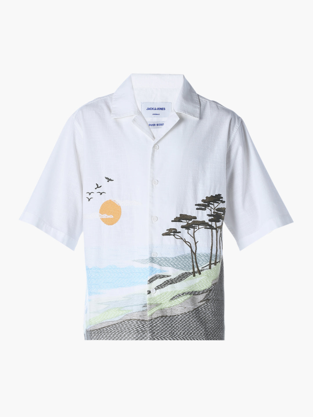 Landscape Print Embroidered Oversized Shirt