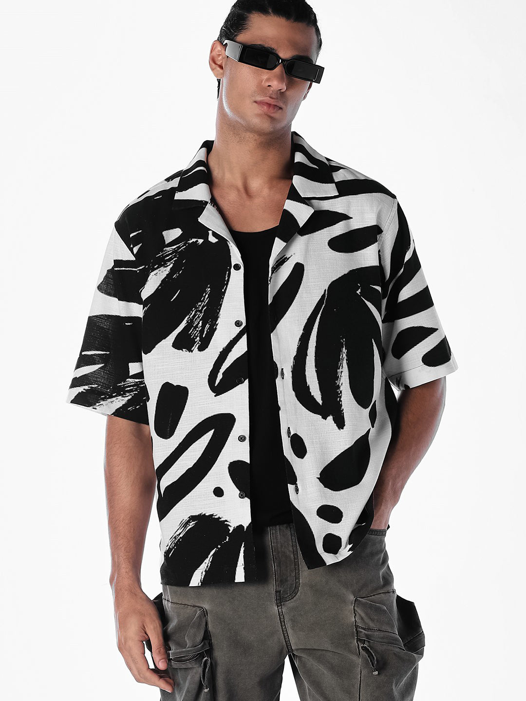 Monotone Printed Cotton Shirt - M