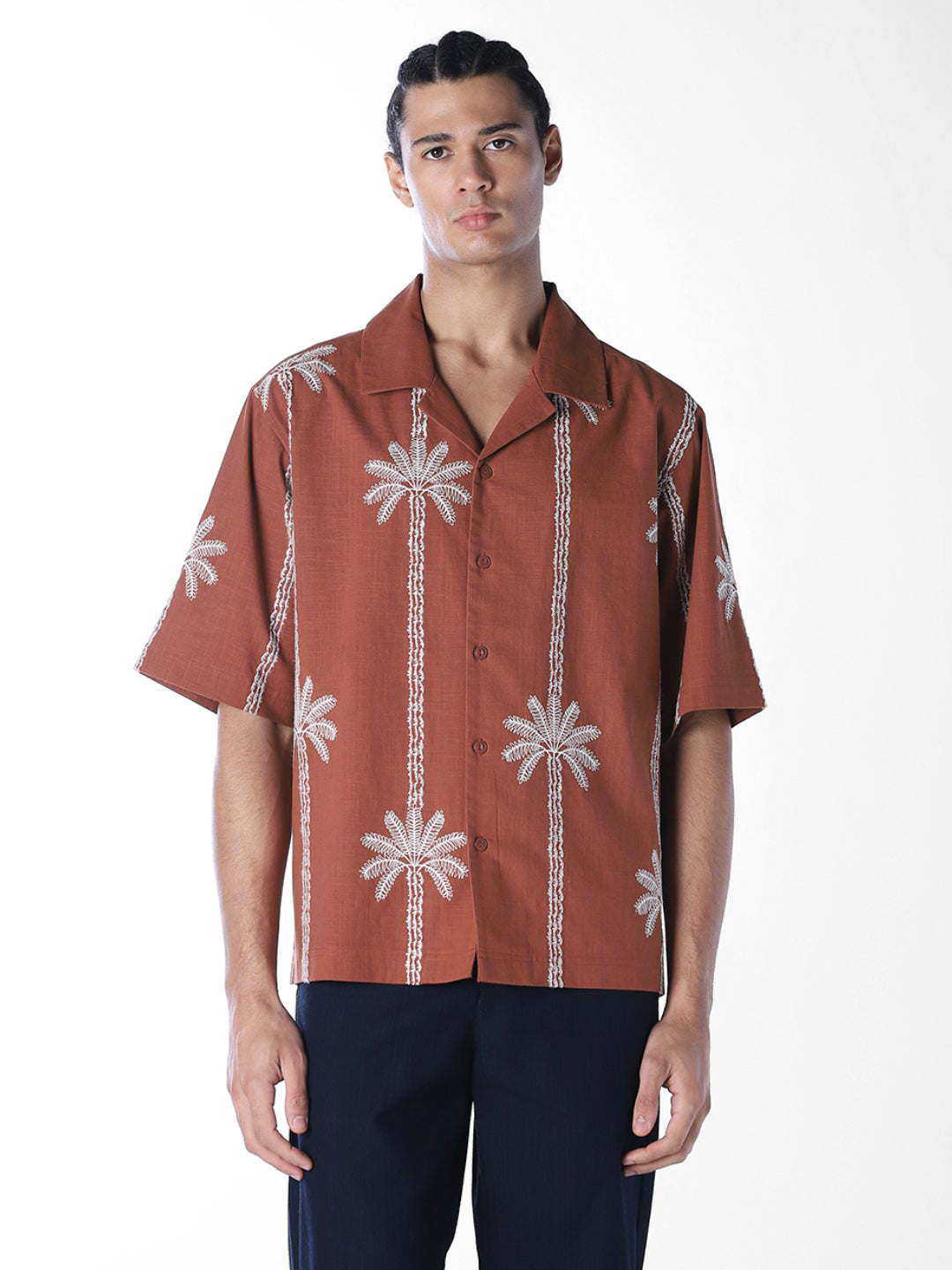 Rust Embroidered Oversized Shirt