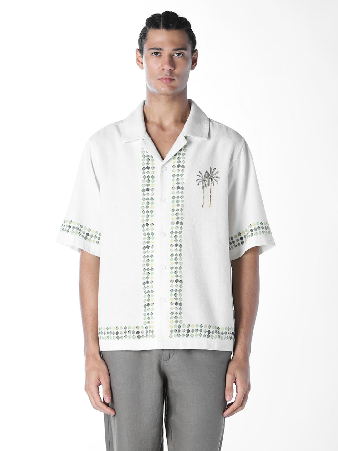 Palm Tree Embroidered Oversized Shirt