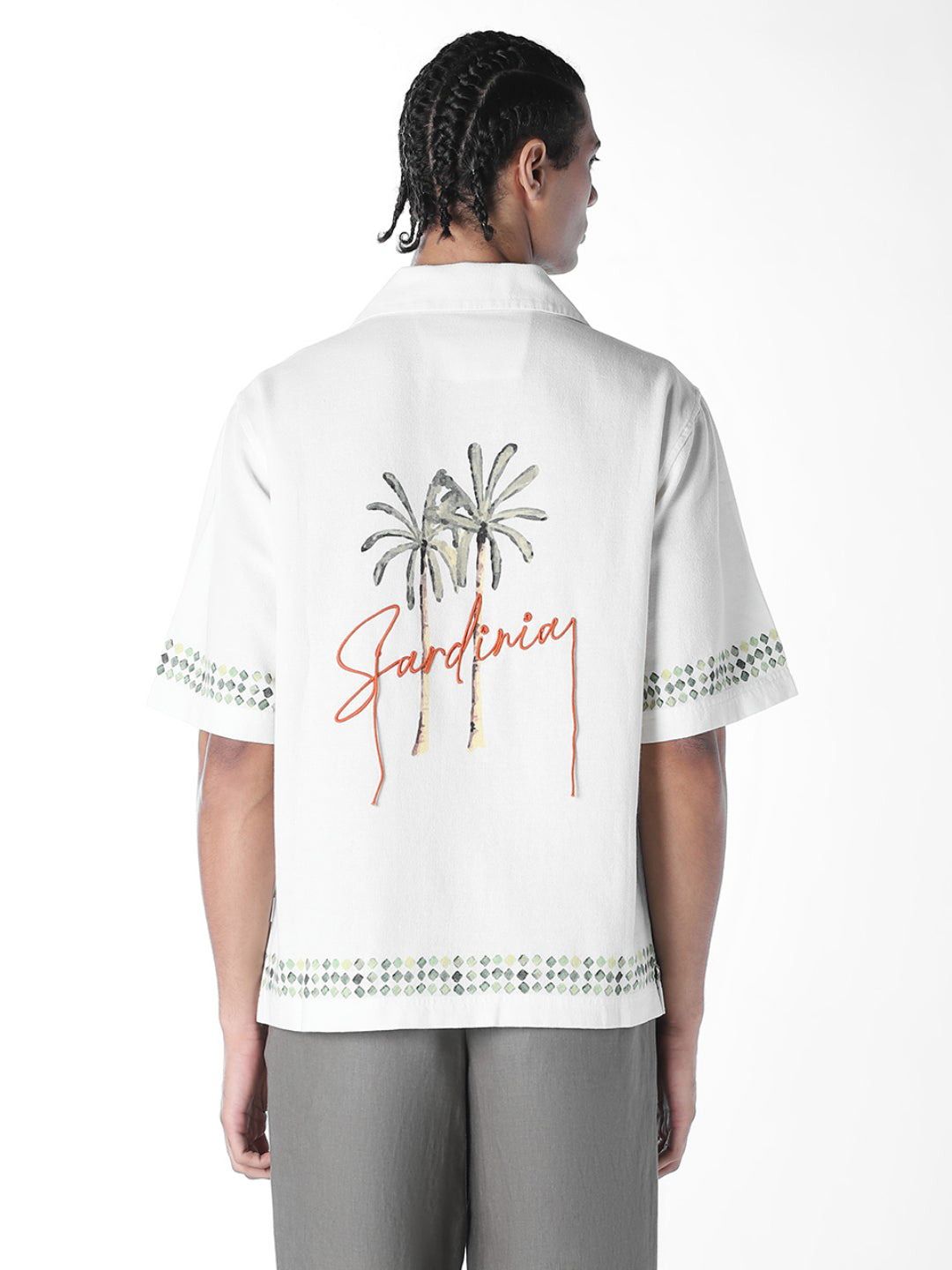 Palm Tree Embroidered Oversized Shirt