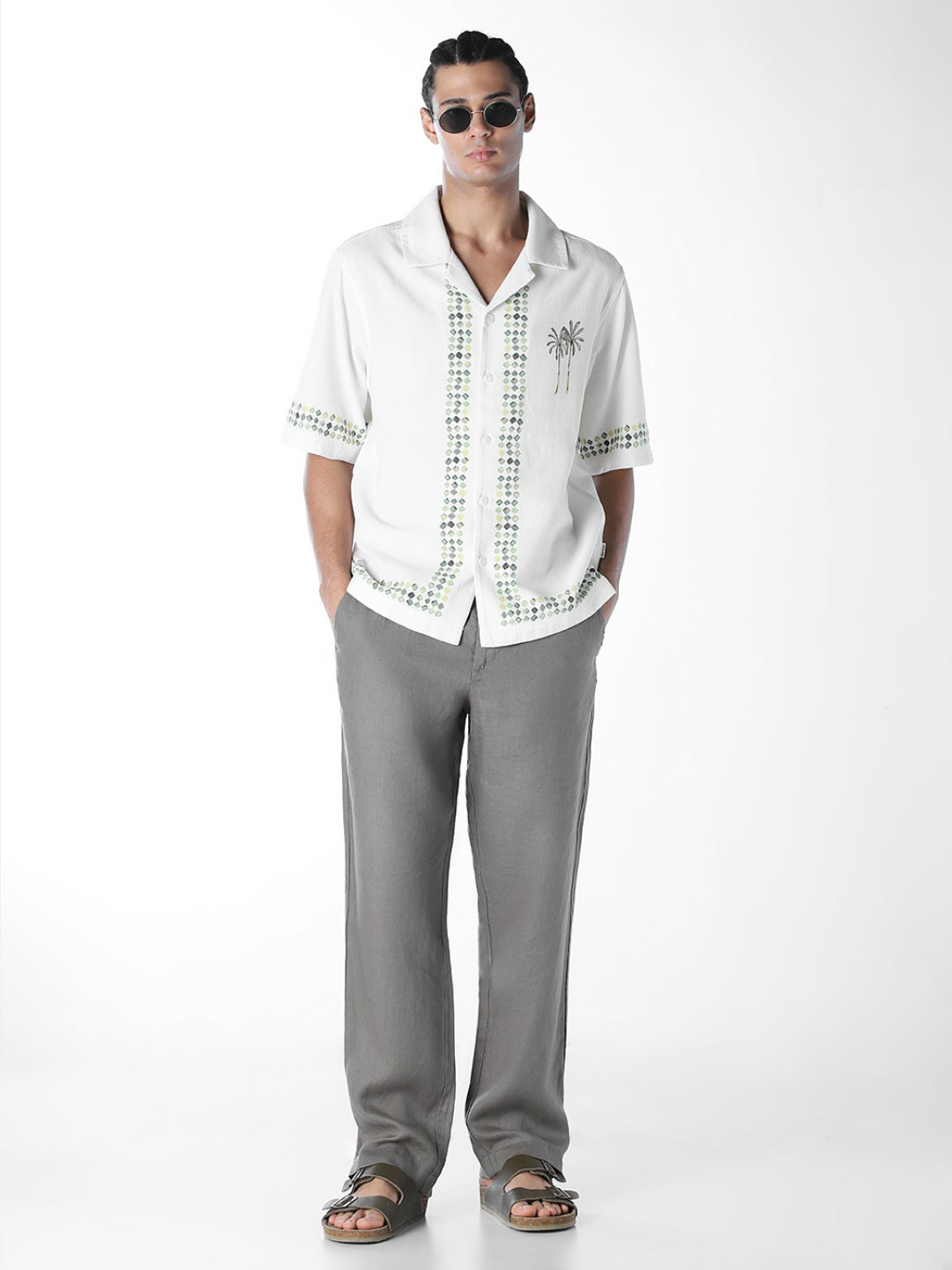 Palm Tree Embroidered Oversized Shirt