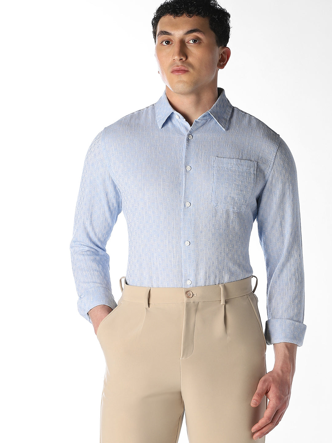 Dobby Cotton Shirt - Light Blue - M