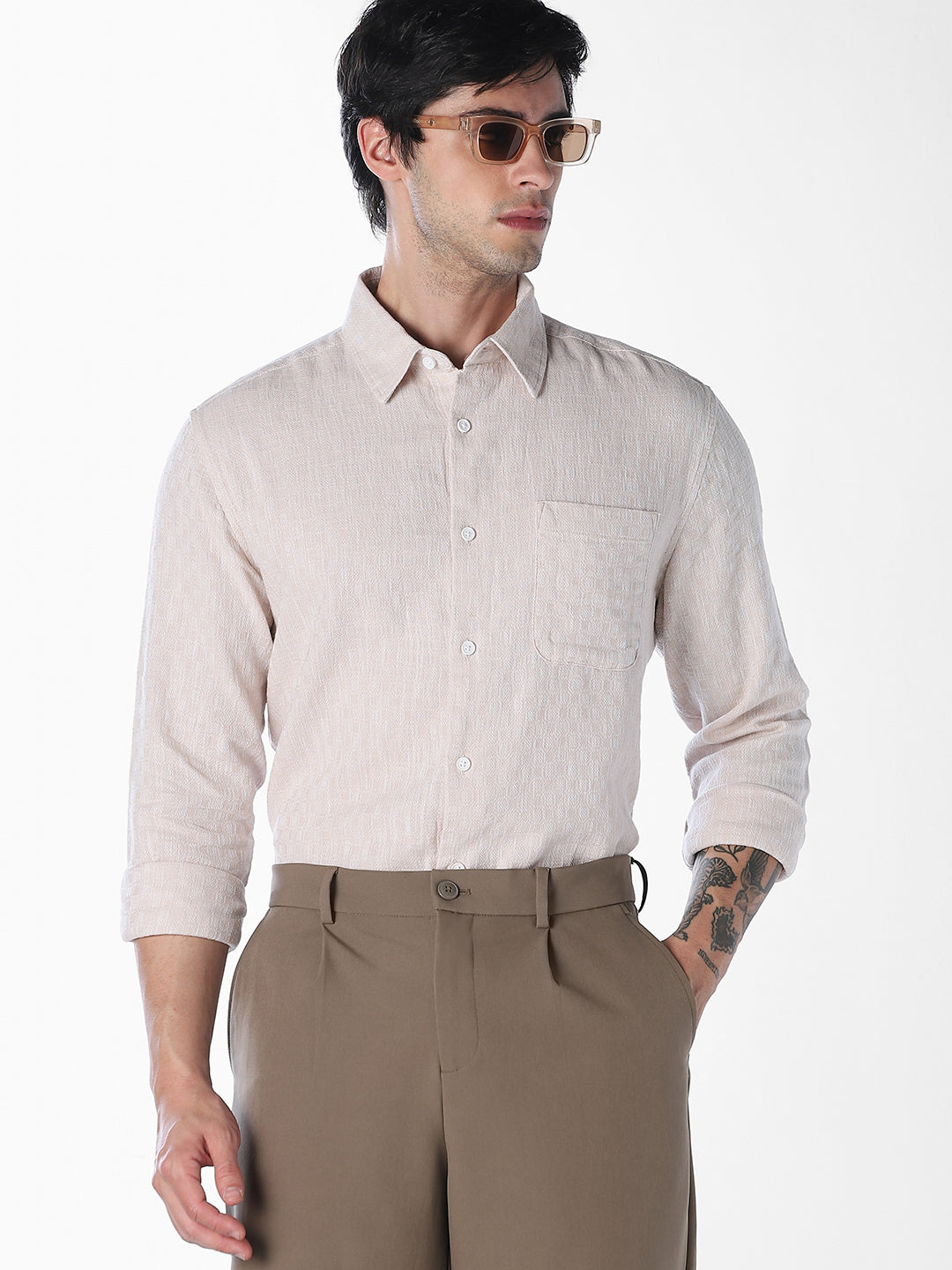 Textured Weave Full Sleeves Shirt - L