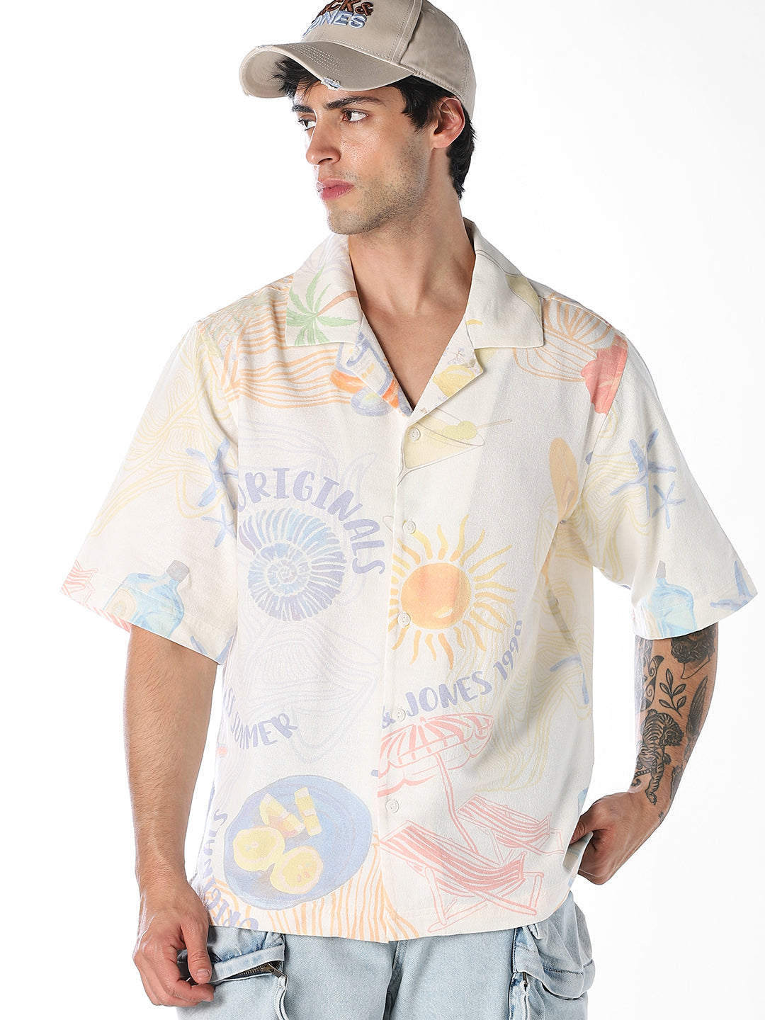 Yellow Printed Oversized Shirt - M