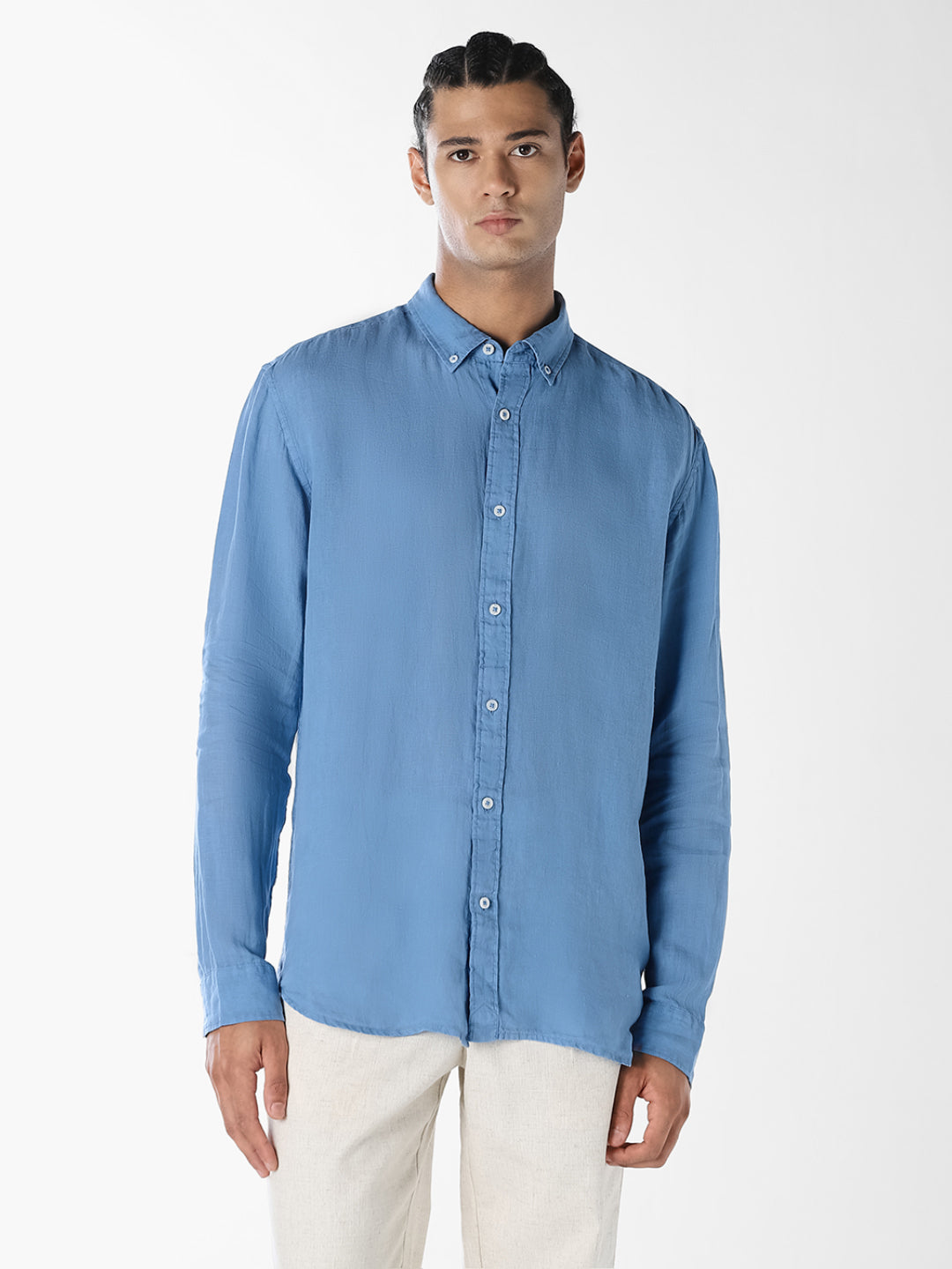 Blue Linen Full Sleeves Shirt