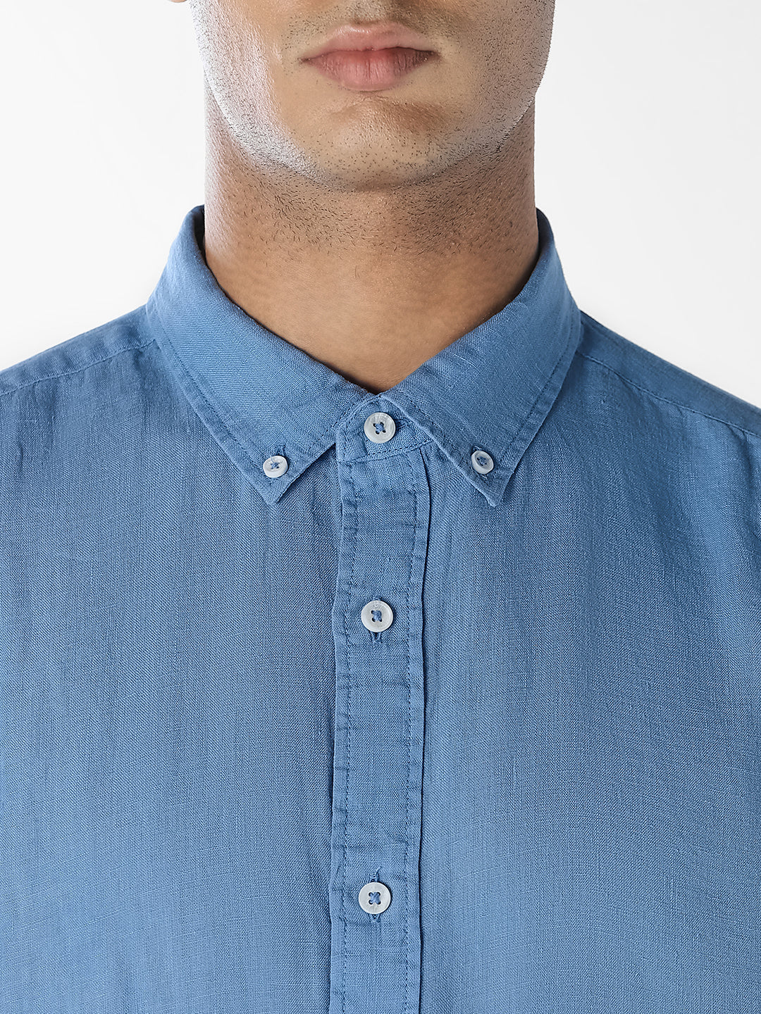 Blue Linen Full Sleeves Shirt