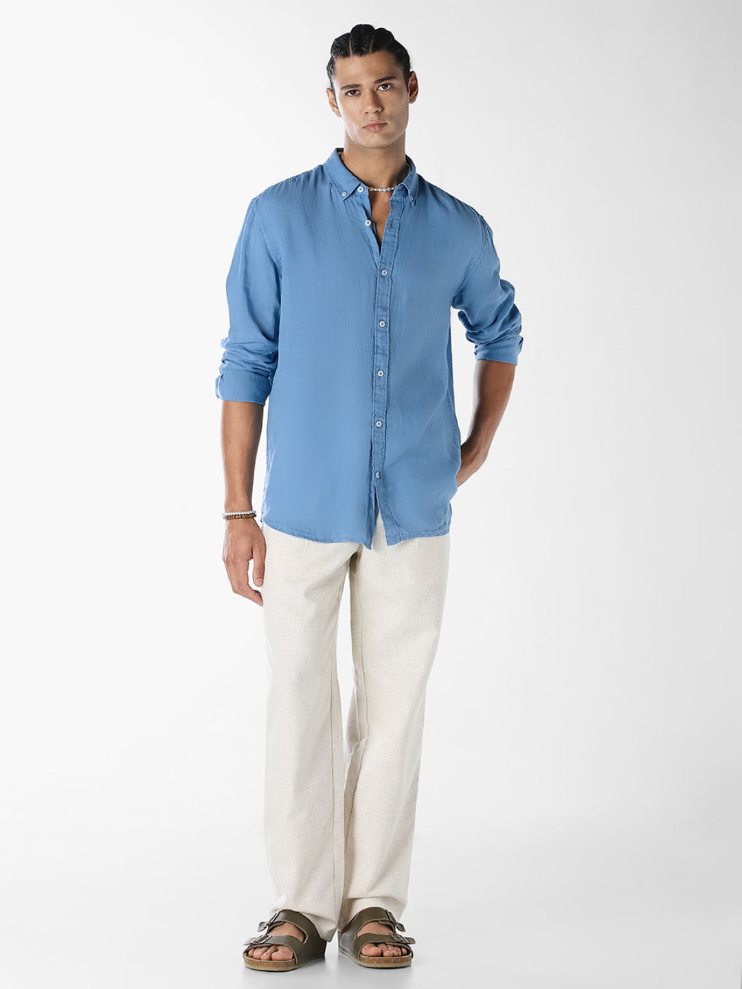 Blue Linen Full Sleeves Shirt
