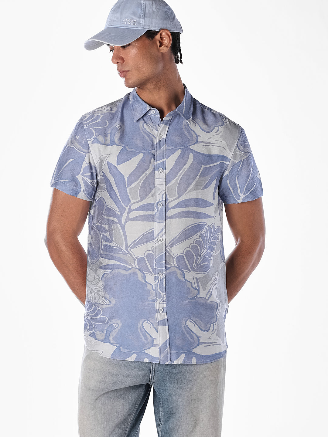 Blue Floral Comfort Fit Shirt