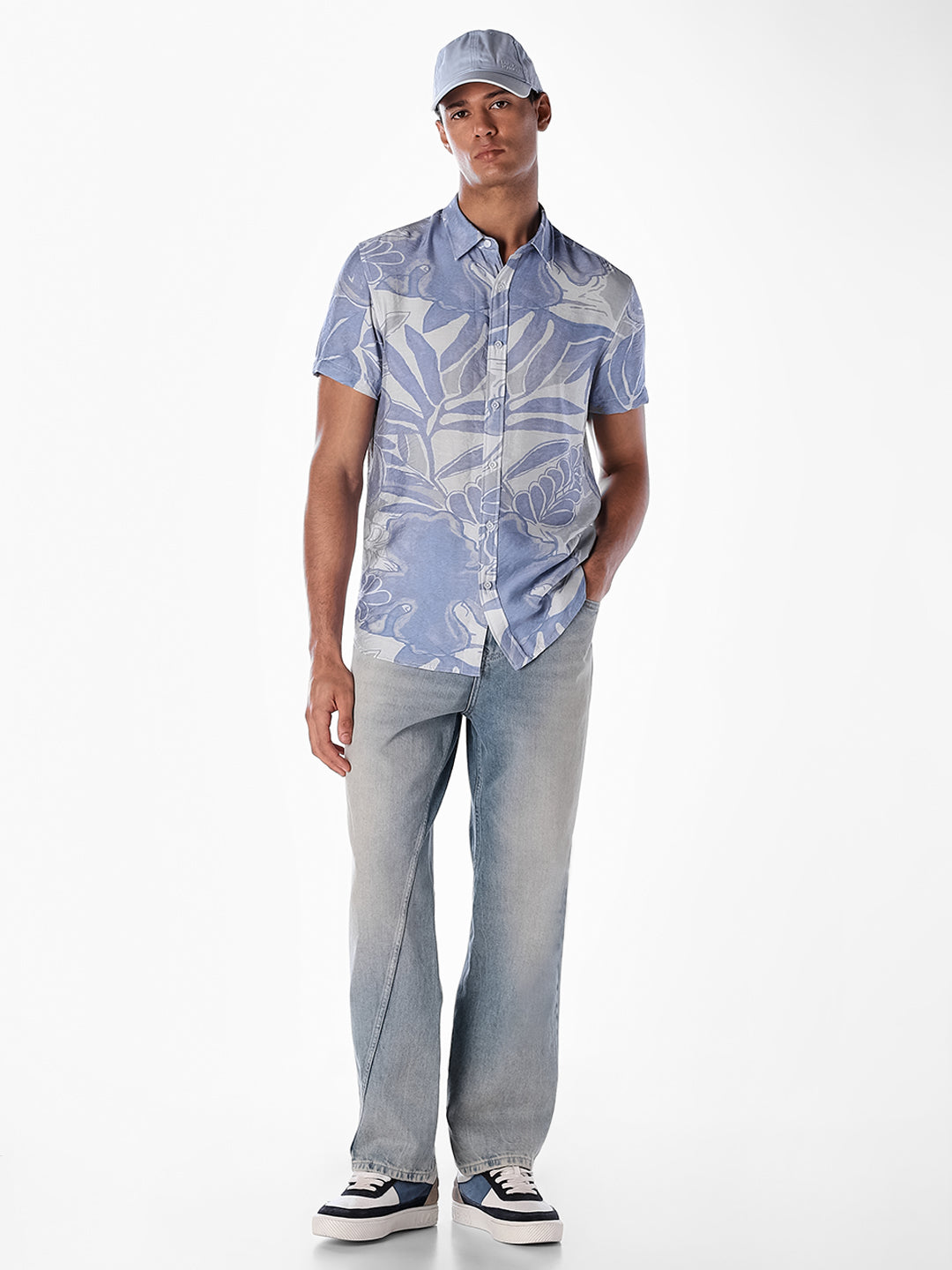 Blue Floral Comfort Fit Shirt