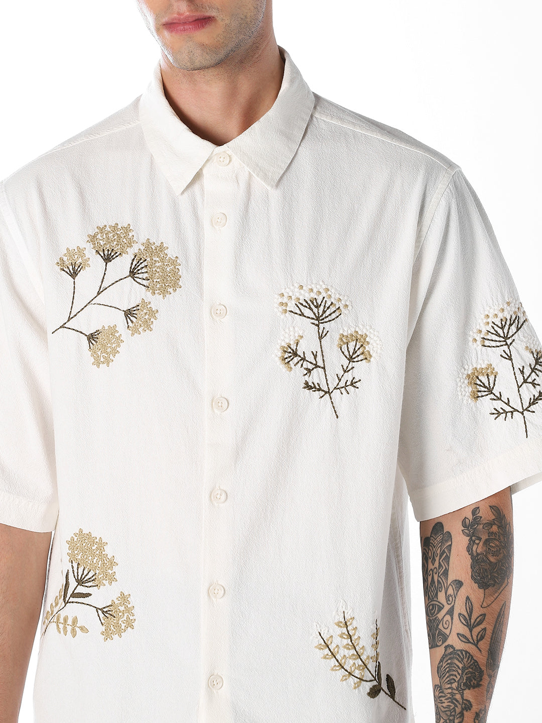 White Oversized Embroidered Shirt