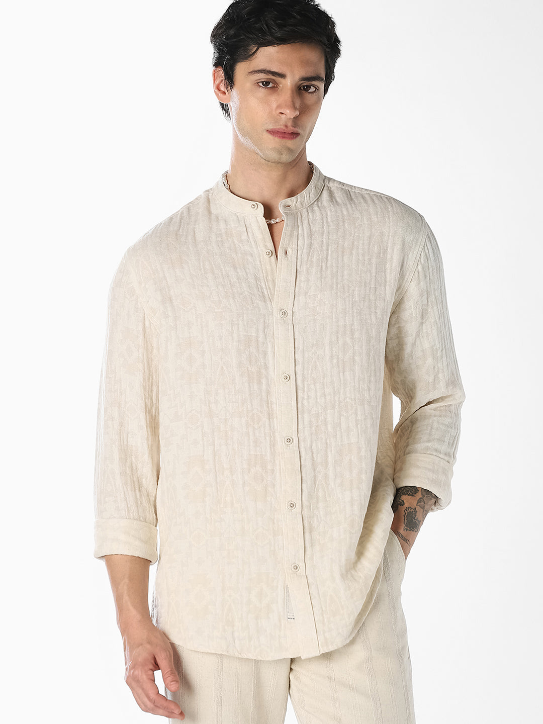 Beige Jacquard Cotton Shirt