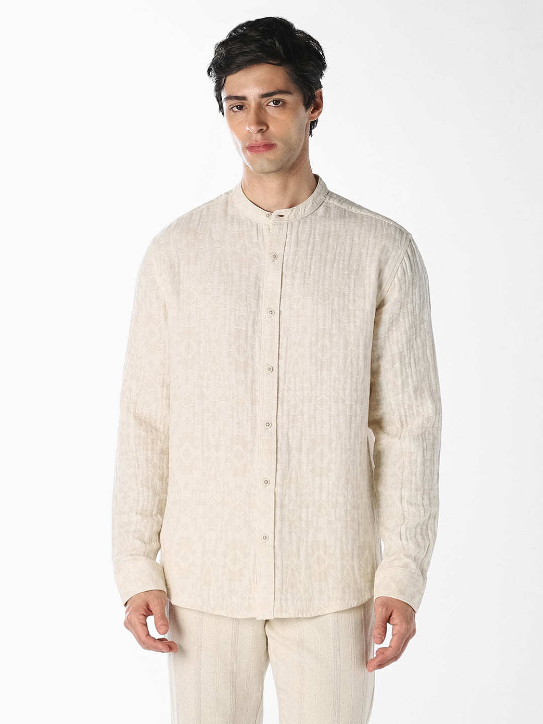 Beige Jacquard Cotton Shirt