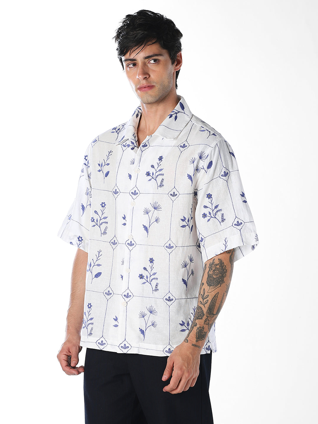 Floral Embroidered Oversized Shirt