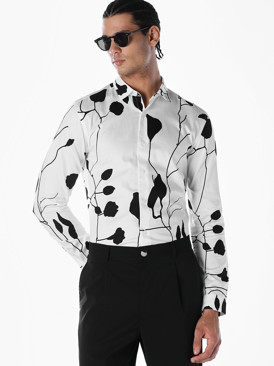 Monochrome Floral Slim Fit Shirt - XL