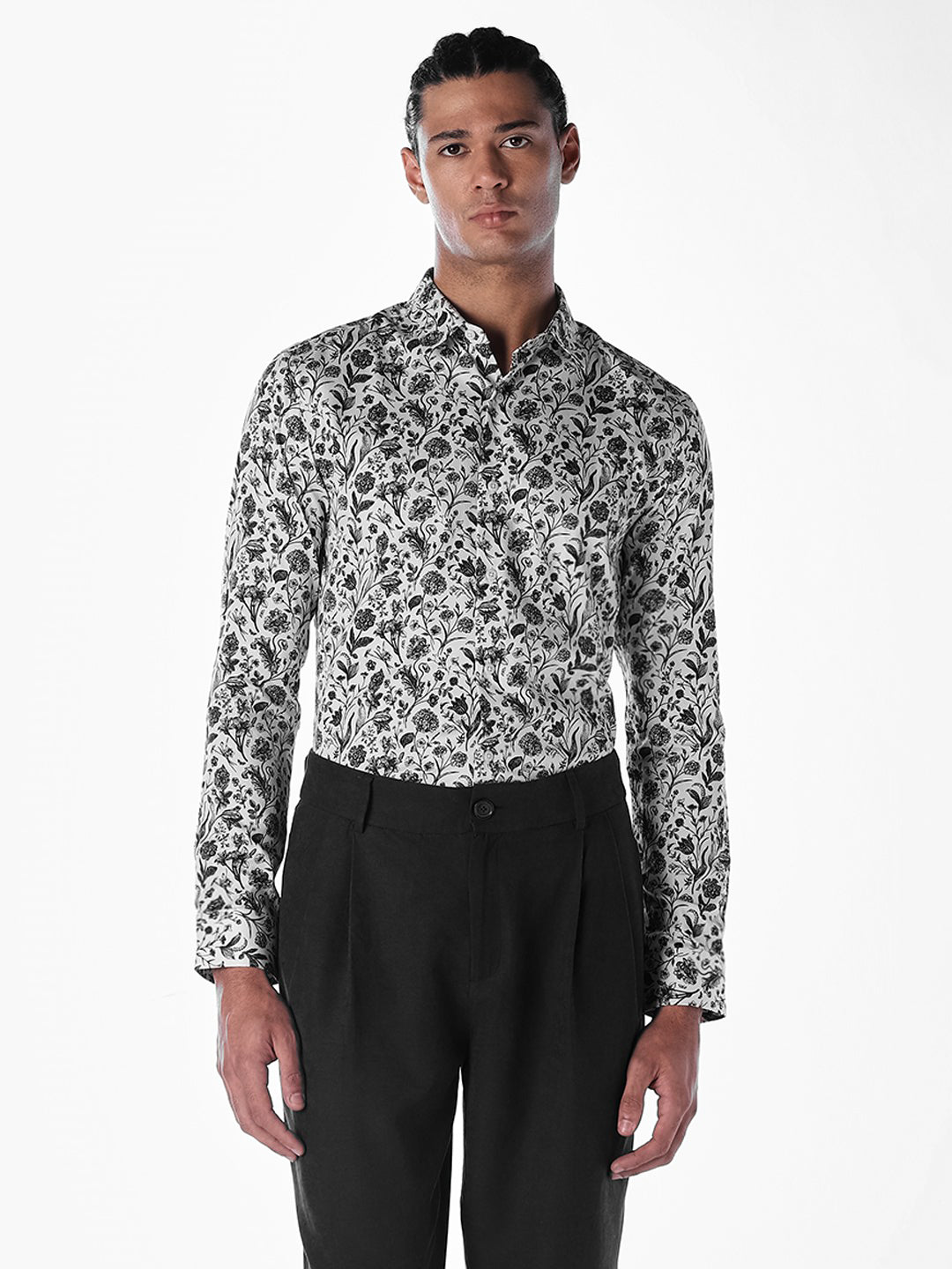 White Printed Cotton Slim Fit Shirt