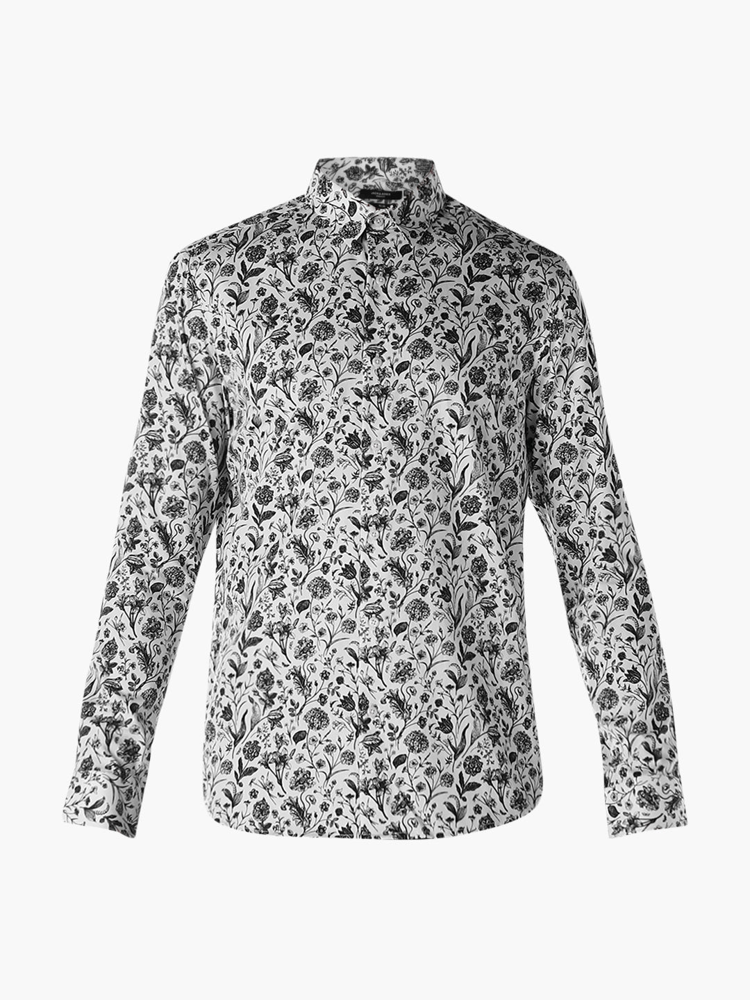 White Printed Cotton Slim Fit Shirt