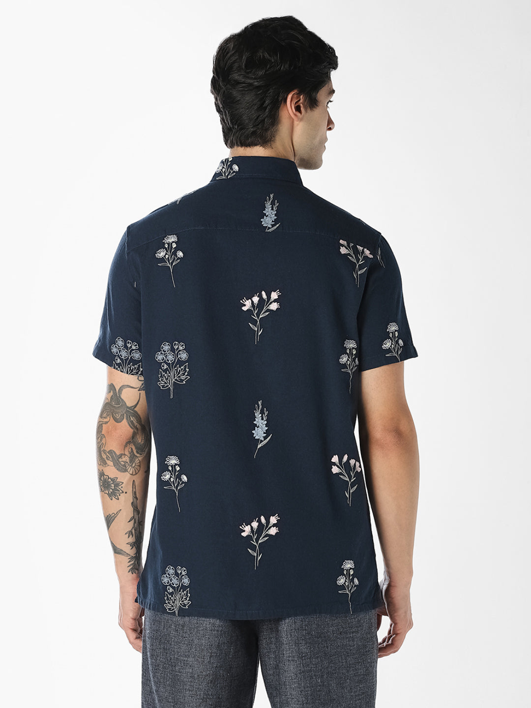 Blue Embroidered Cotton Shirt