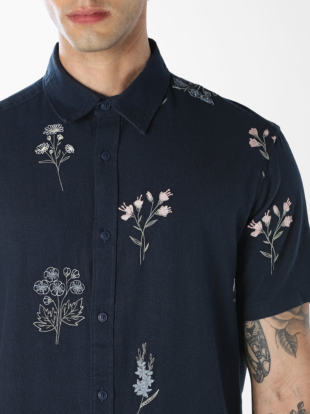 Blue Embroidered Cotton Shirt
