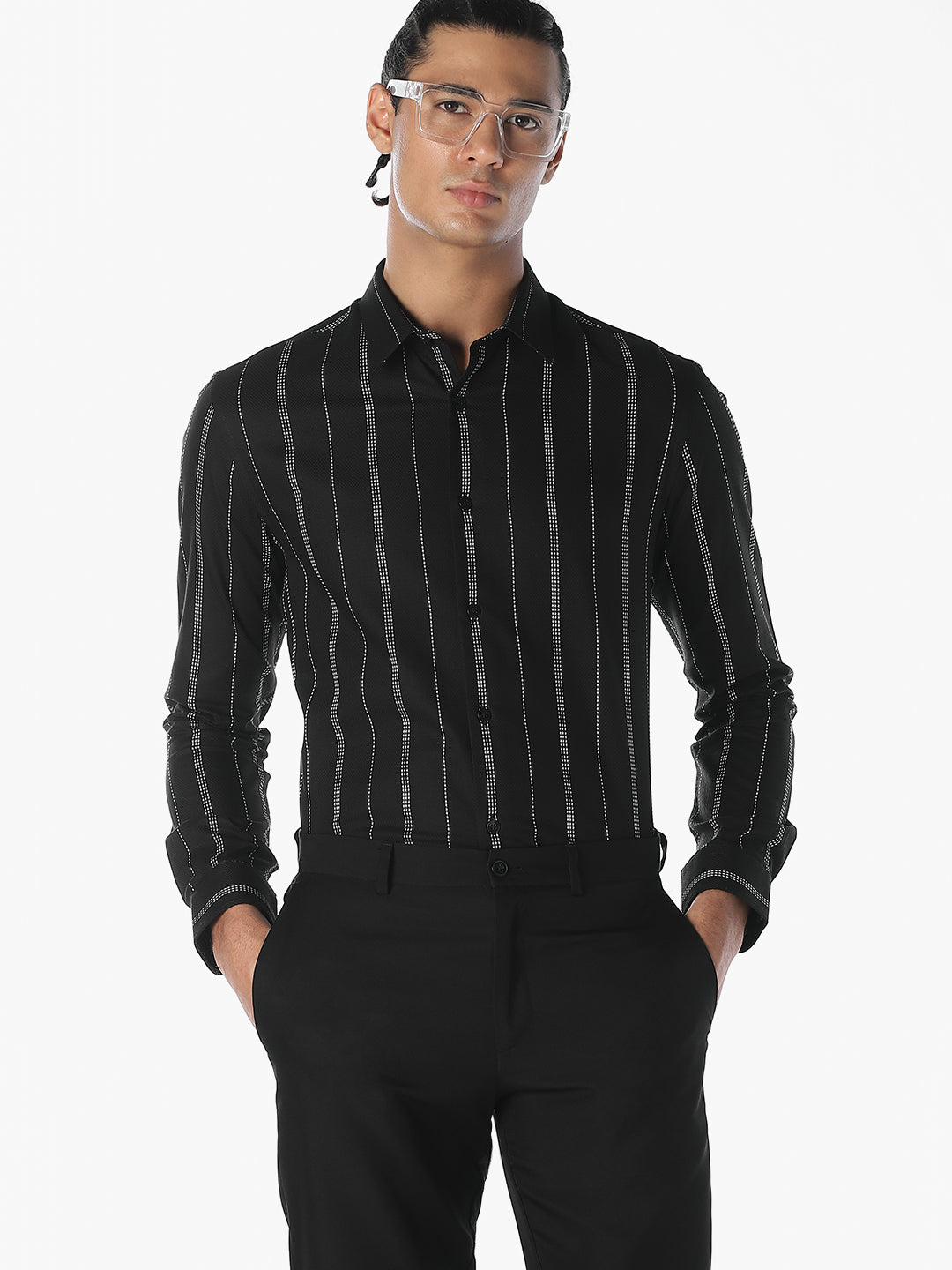 Striped Dobby Slim Fit Shirt - M