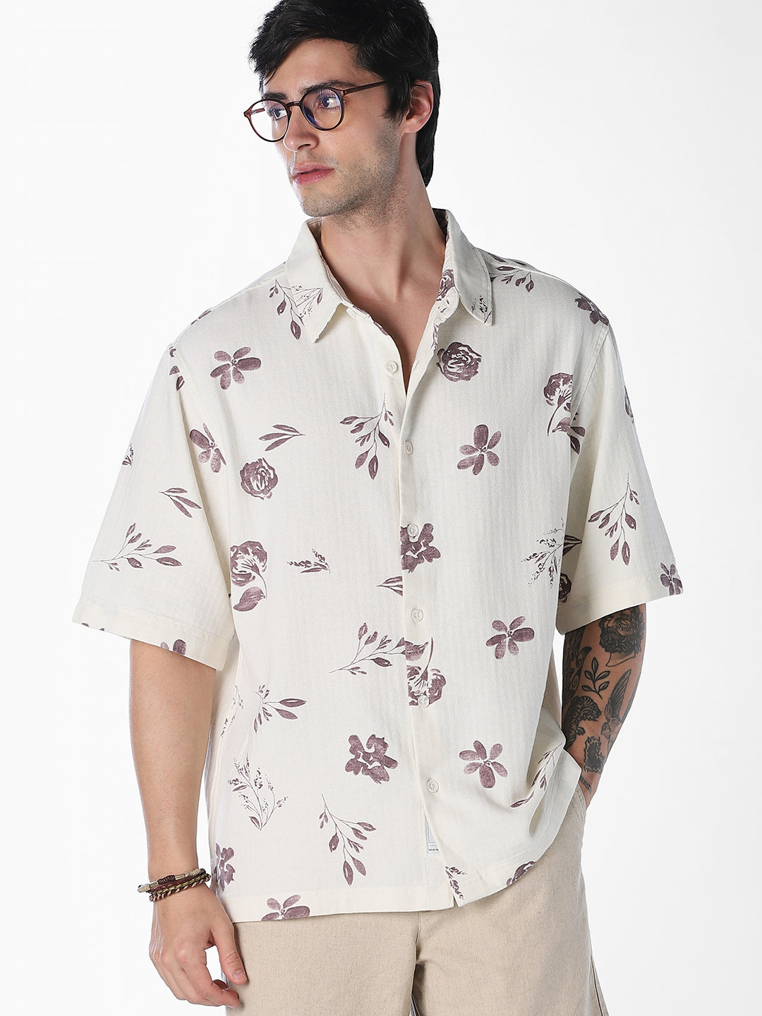 Floral Cotton Oversized Shirt - M