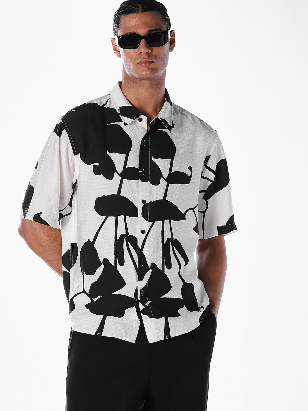 Black Printed Oversized Shirt