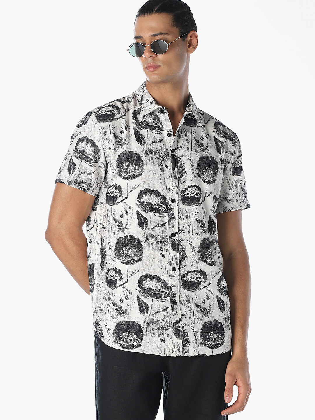 White Printed Comfort Fit Shirt