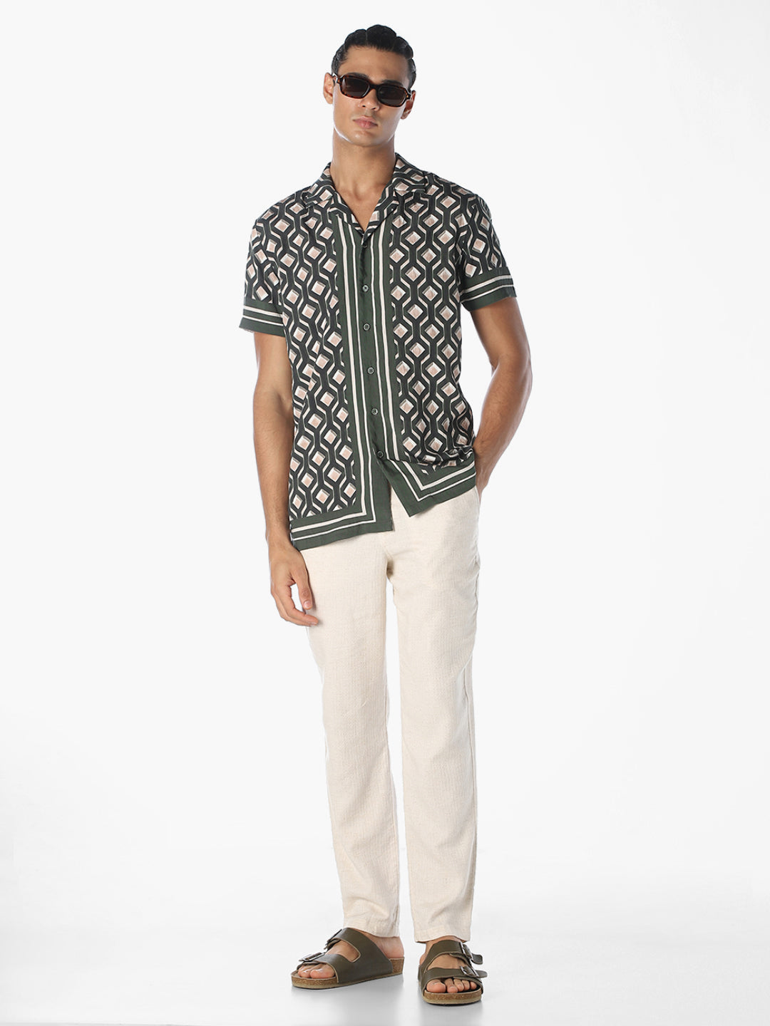 Green Printed Comfort Fit Shirt