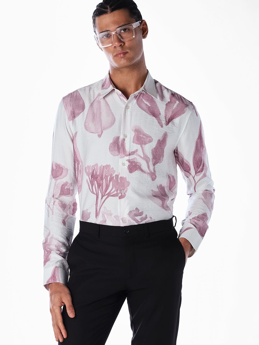 Floral Slim Fit Full Sleeves Shirt - M