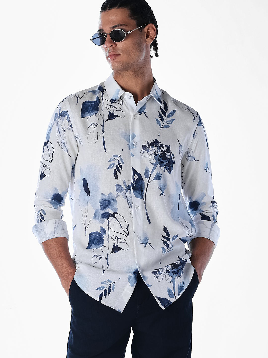 Linen Blend Printed Shirt - S