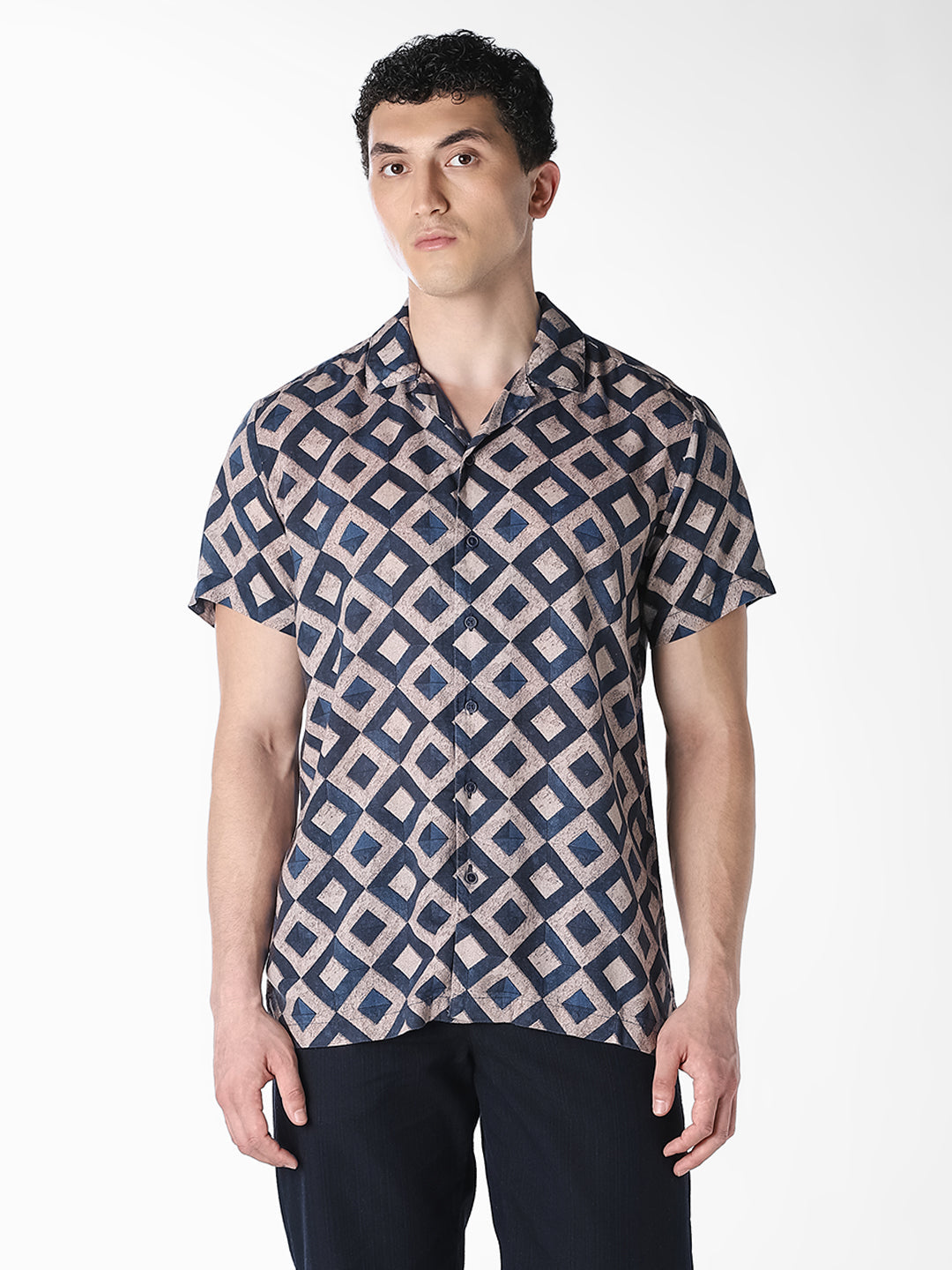 Blue Geometric Print Comfort Fit Shirt