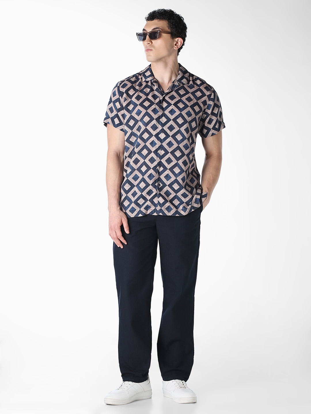 Blue Geometric Print Comfort Fit Shirt