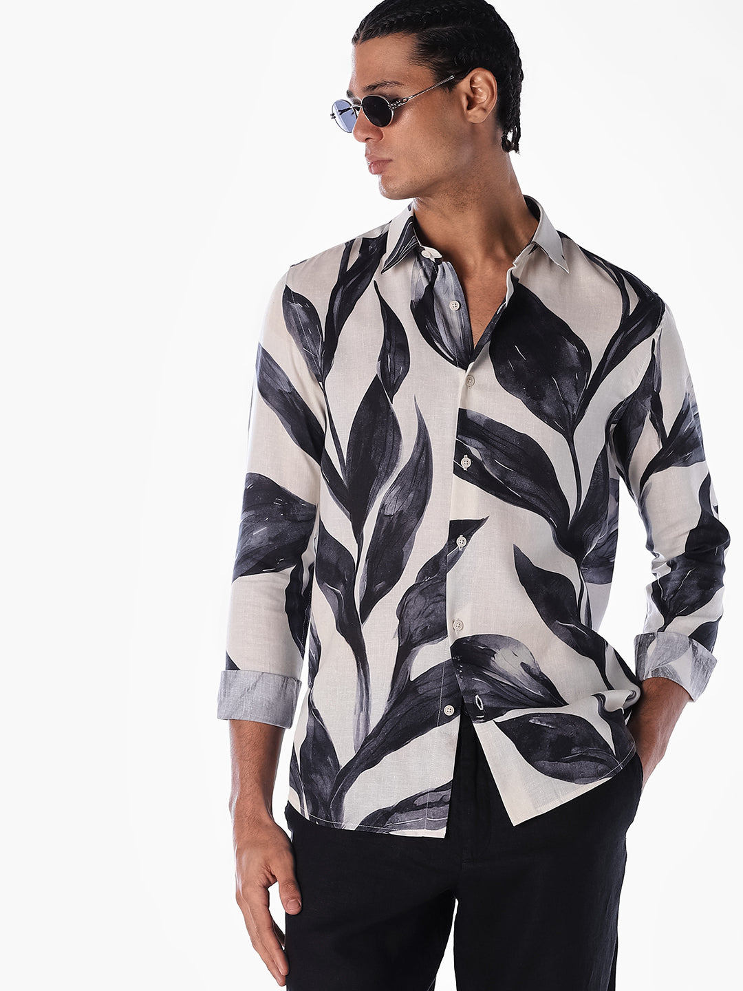 Floral Slim Fit Linen Blend Shirt