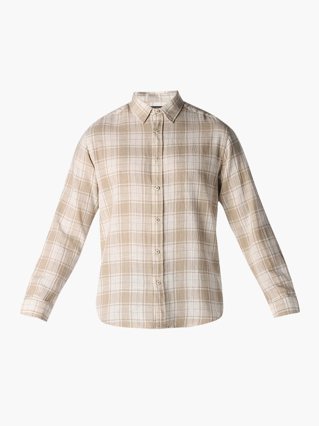 Beige Check Linen Blend Shirt