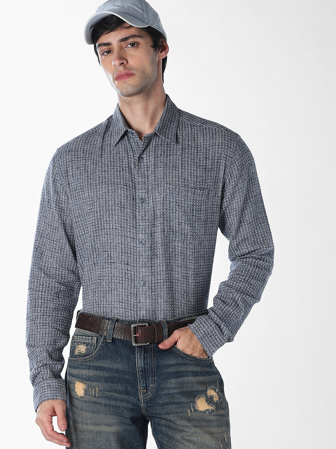 Blue Printed Dobby Shirt