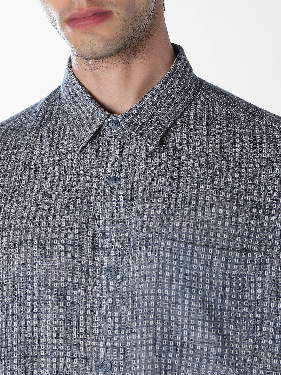 Blue Printed Dobby Shirt