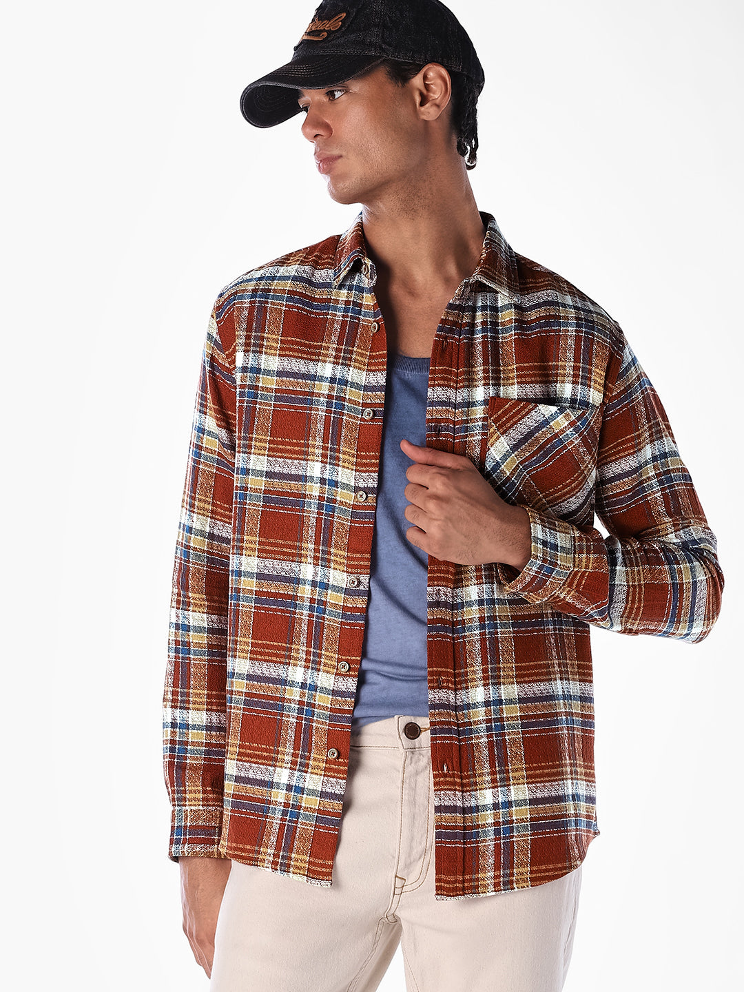 Patch Pocket Check Cotton Shirt - M
