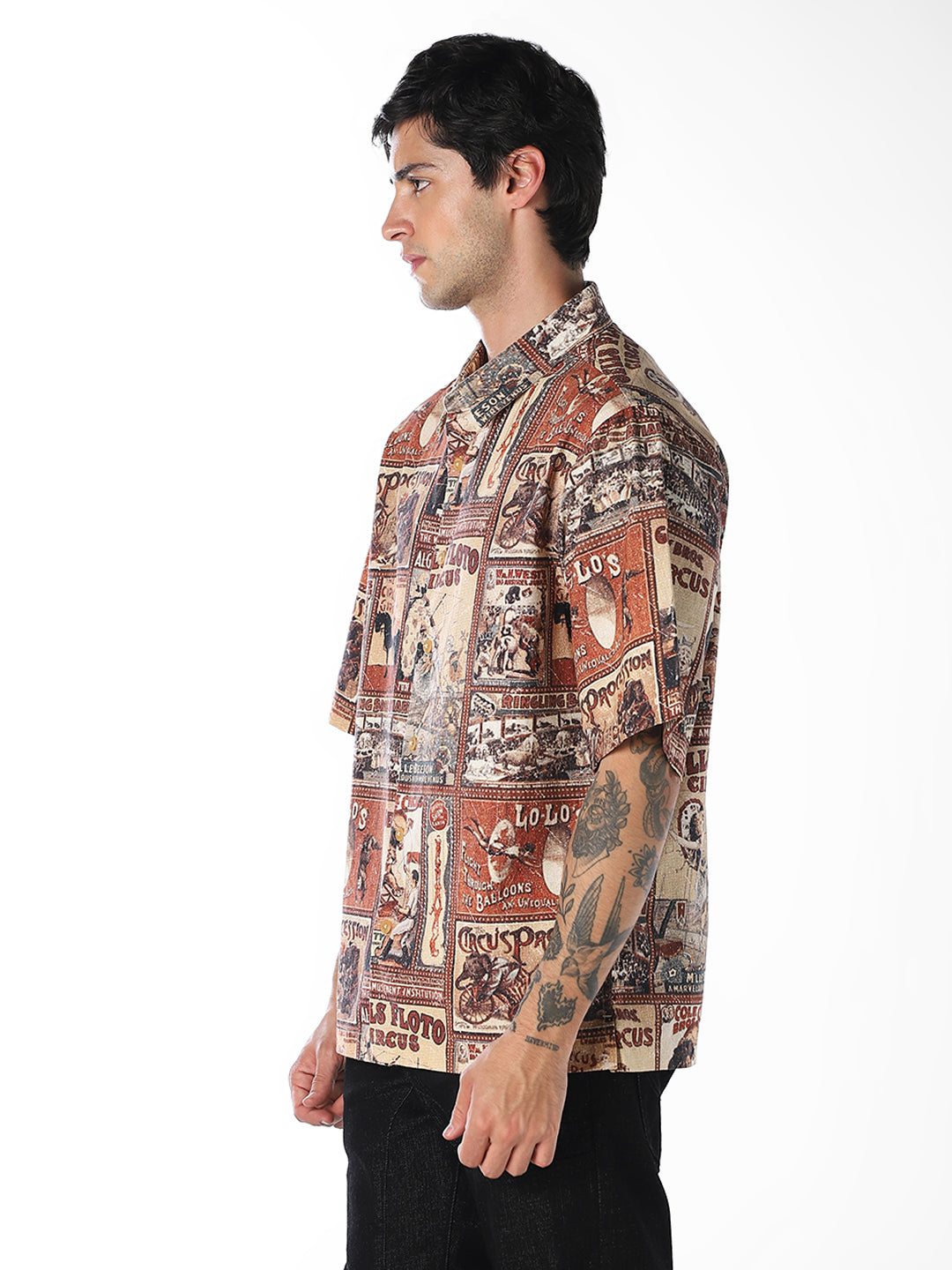 Brown Printed Oversized Shirt