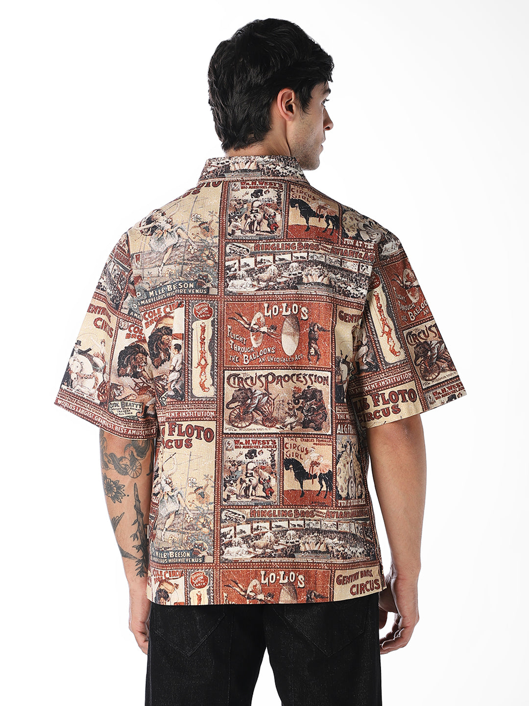 Brown Printed Oversized Shirt