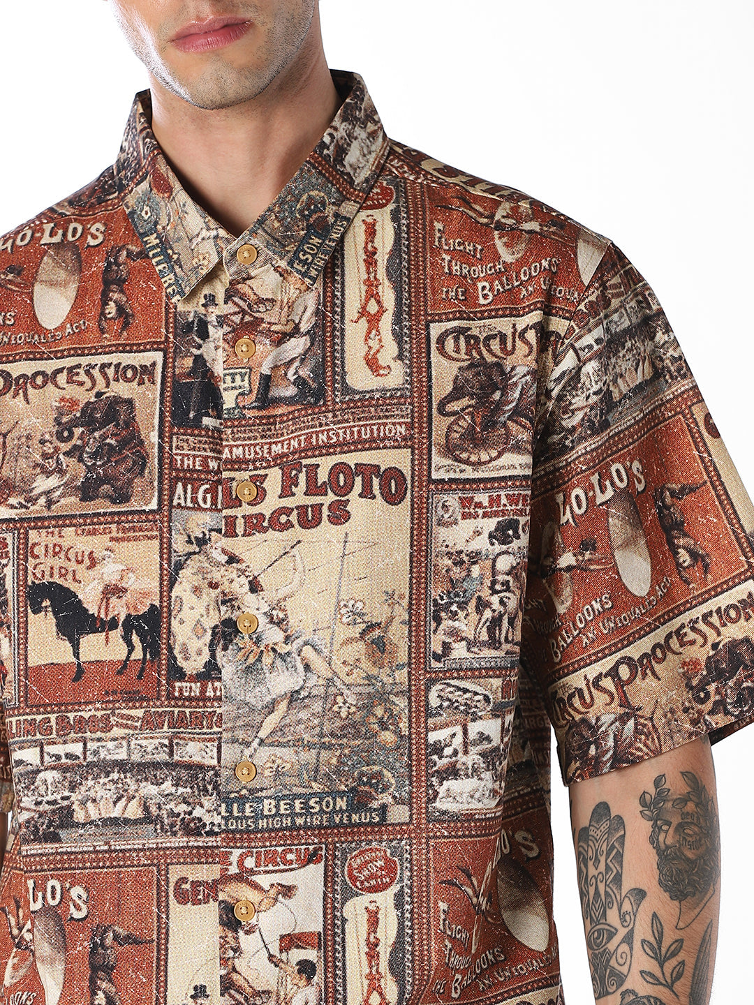 Brown Printed Oversized Shirt