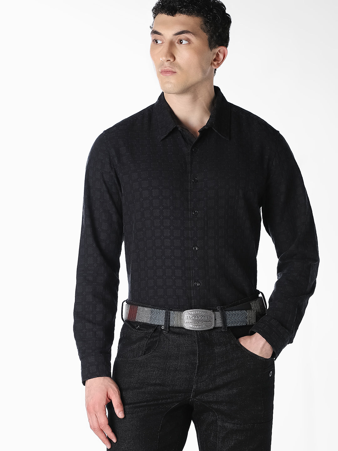 Jacquard Regular Fit Full Sleeves Shirt - S