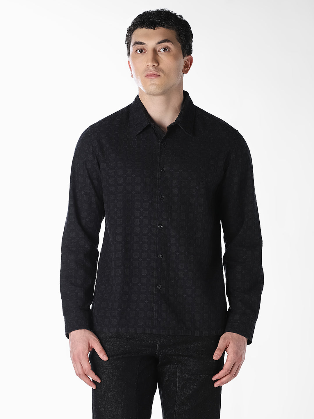 Jacquard Regular Fit Full Sleeves Shirt