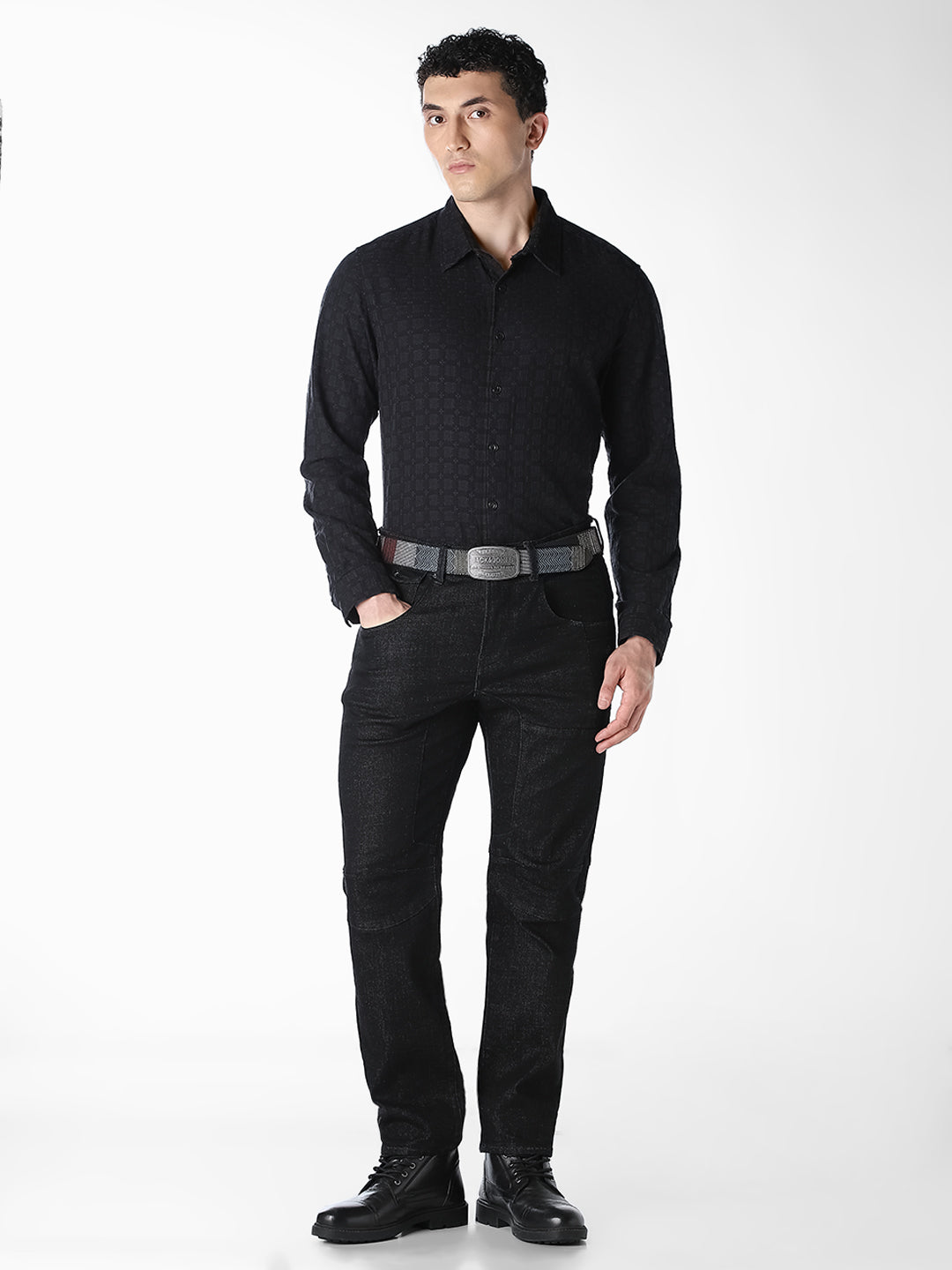 Jacquard Regular Fit Full Sleeves Shirt