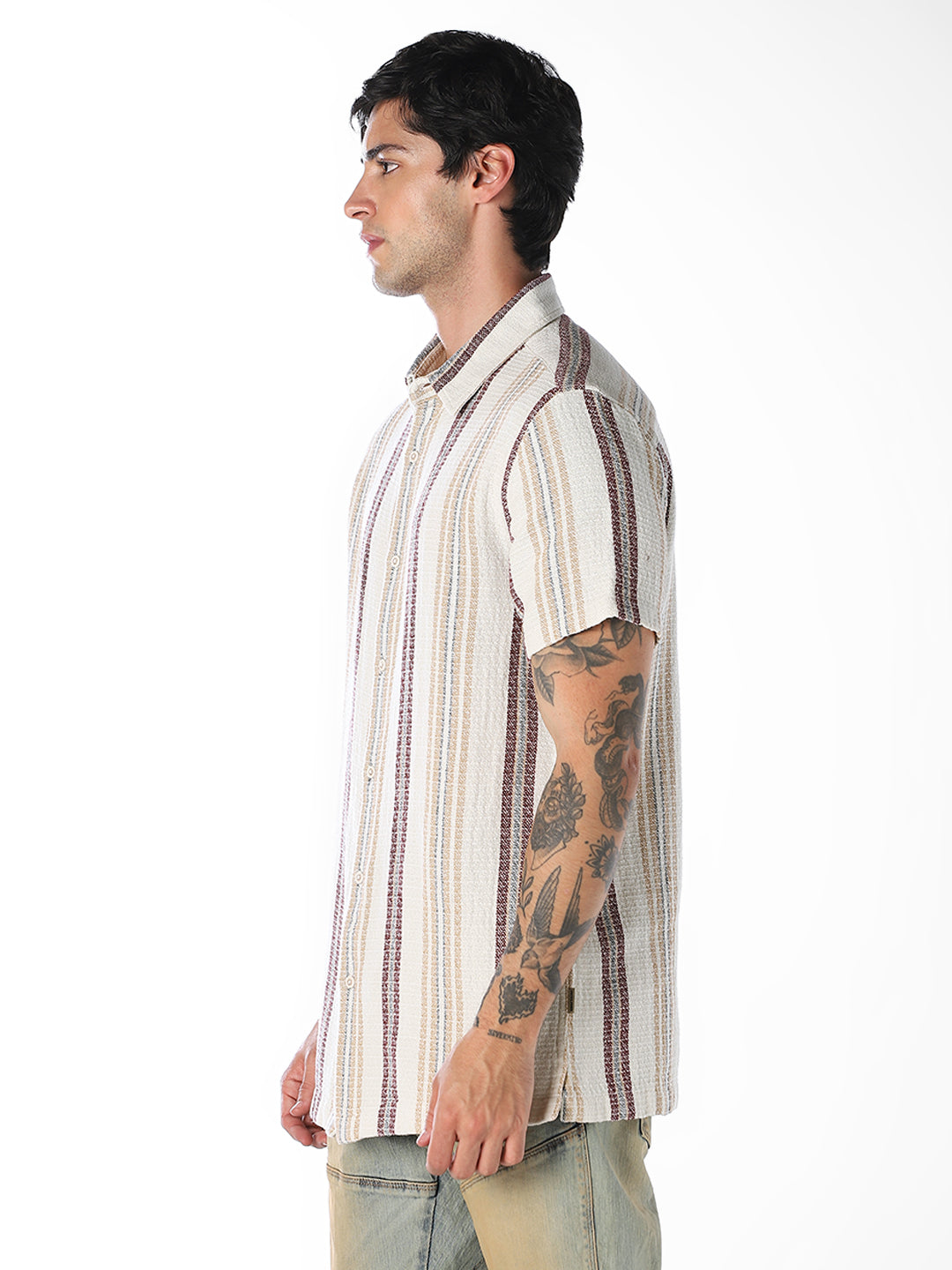 Beige Striped Comfort Fit Shirt