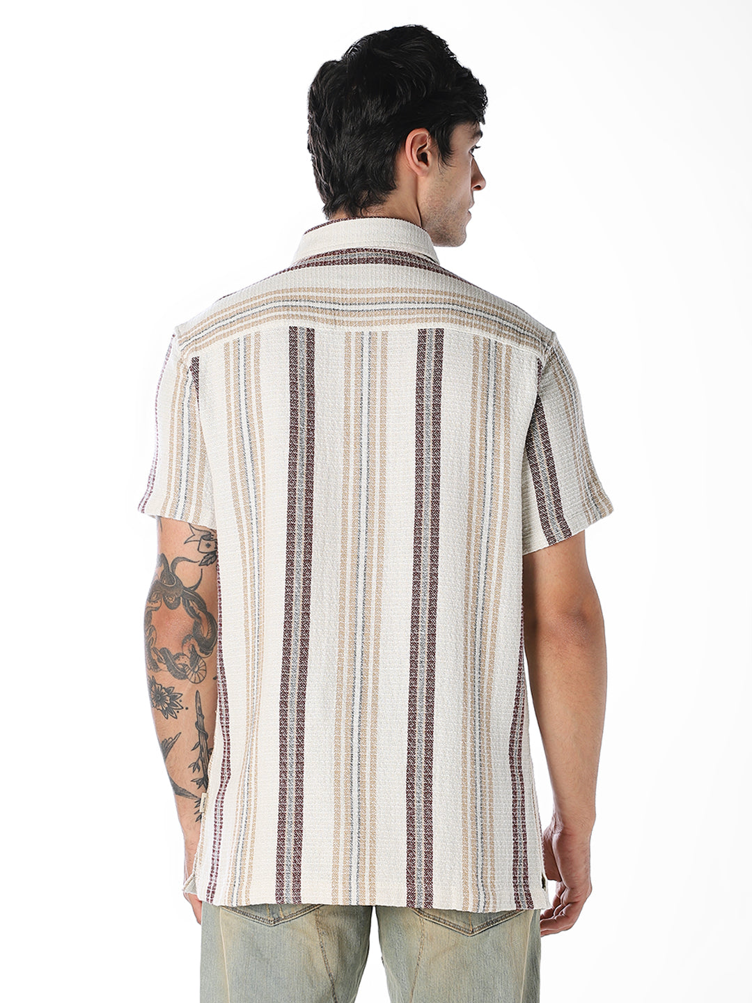 Beige Striped Comfort Fit Shirt