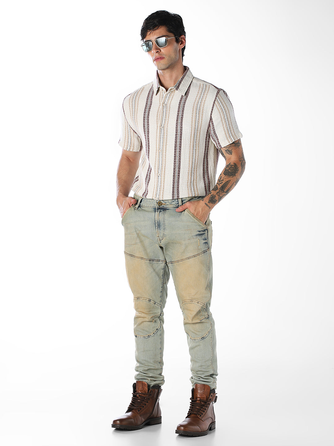 Beige Striped Comfort Fit Shirt