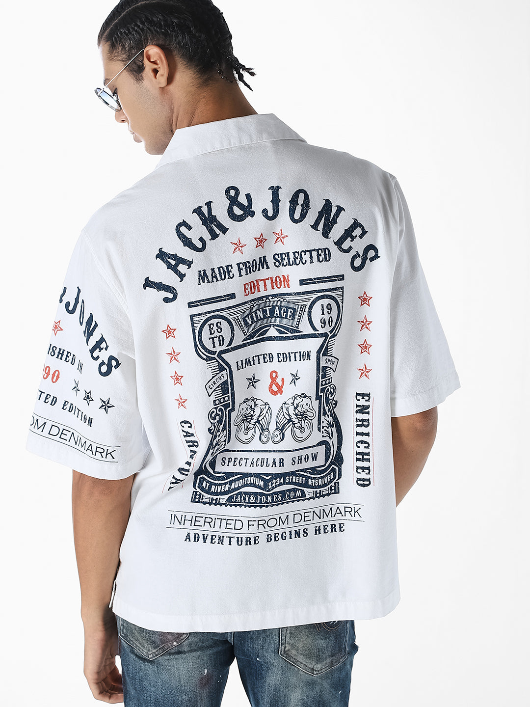 White Oversized Printed Shirt - M