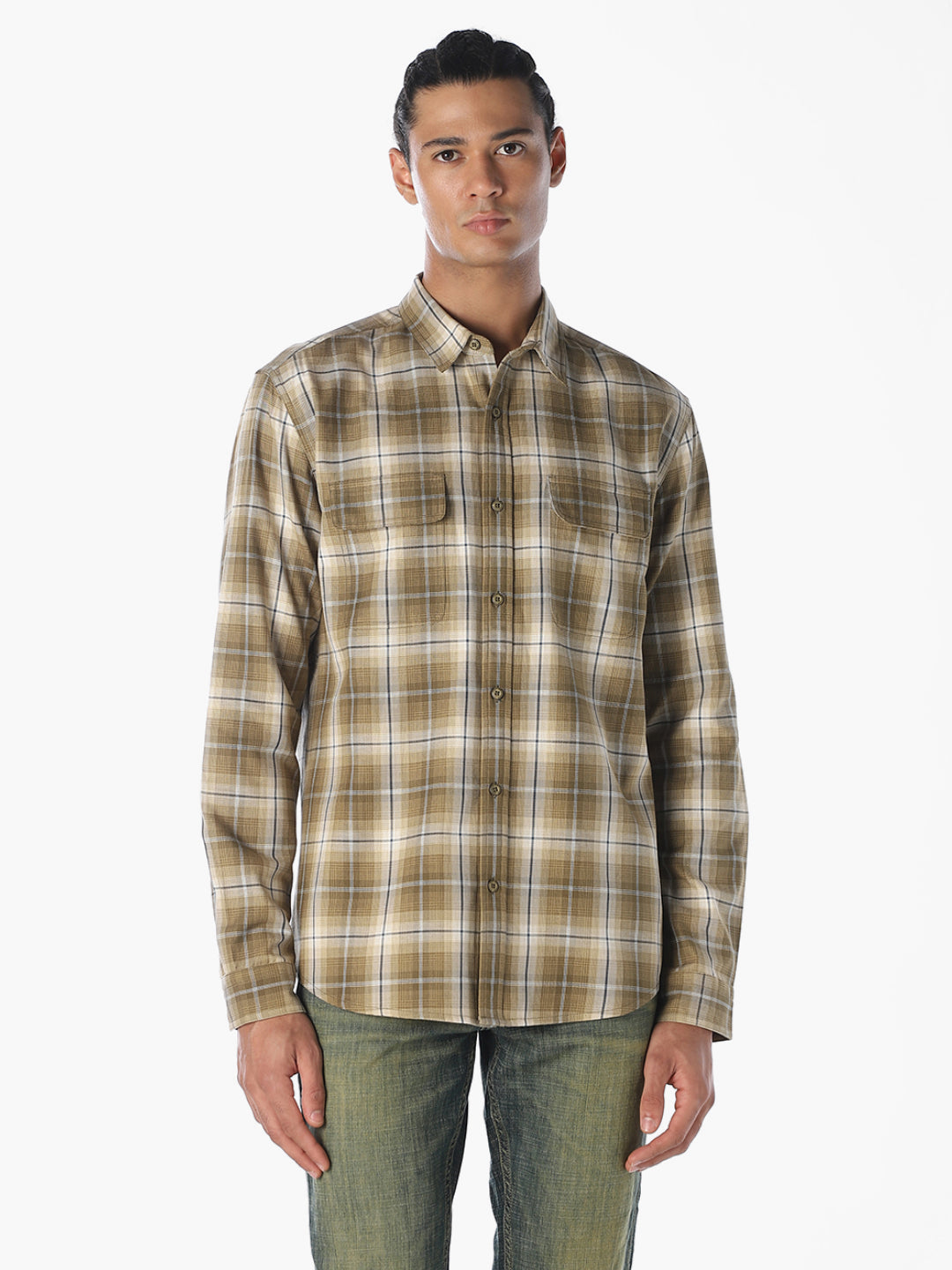 Patch Pockets Cotton Check Shirt