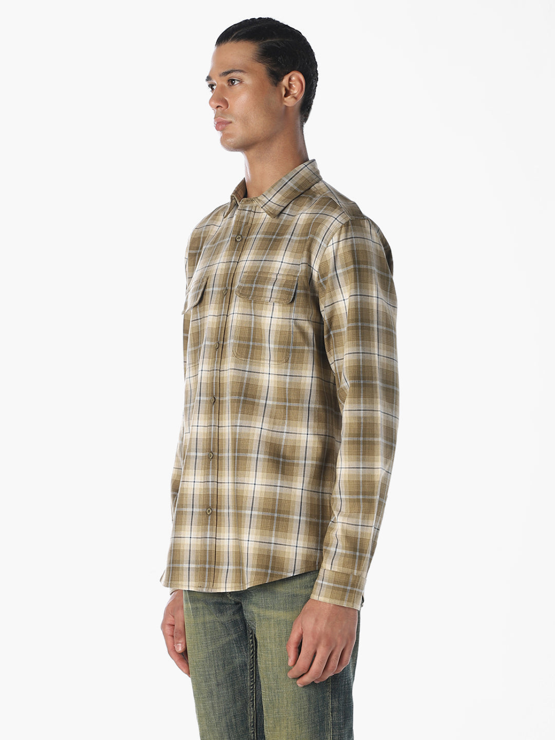 Patch Pockets Cotton Check Shirt
